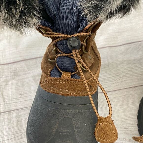 Totes Morris youth 3 winter snow boots w/leather and rubber upper brown black - Picture 5 of 9